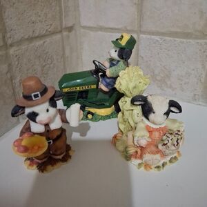 Enesco Mary's Moo Moos Bundle Lot Of 3 John Deere Tractor Pilgrim Harvest Fall